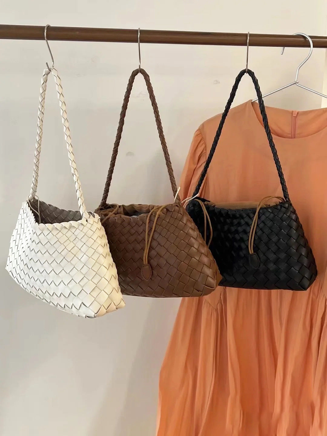 Leather Weave Dumpling Bag