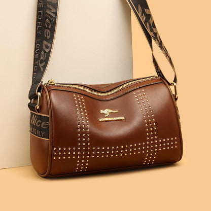 Patchwork Rivet Crossbody Leather Shoulder Bag