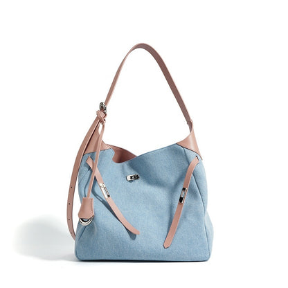 Denim & Cowhide Large Shoulder Tote Bag