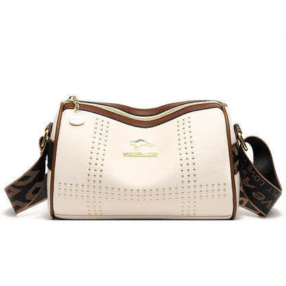 Patchwork Rivet Crossbody Leather Shoulder Bag