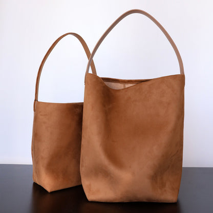 Suede Cowhide Bucket Bag – Chic & Spacious