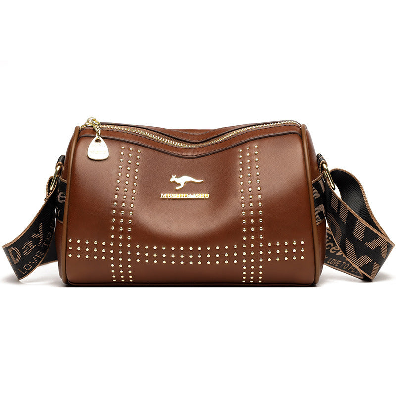 Patchwork Rivet Crossbody Leather Shoulder Bag