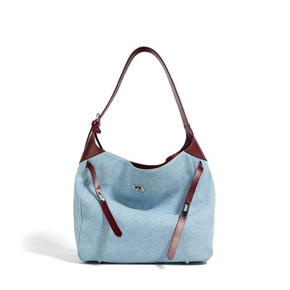 Denim & Cowhide Large Shoulder Tote Bag